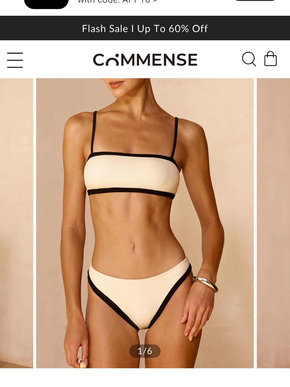 Commense Cream Ribbed Bikini with Black Trim